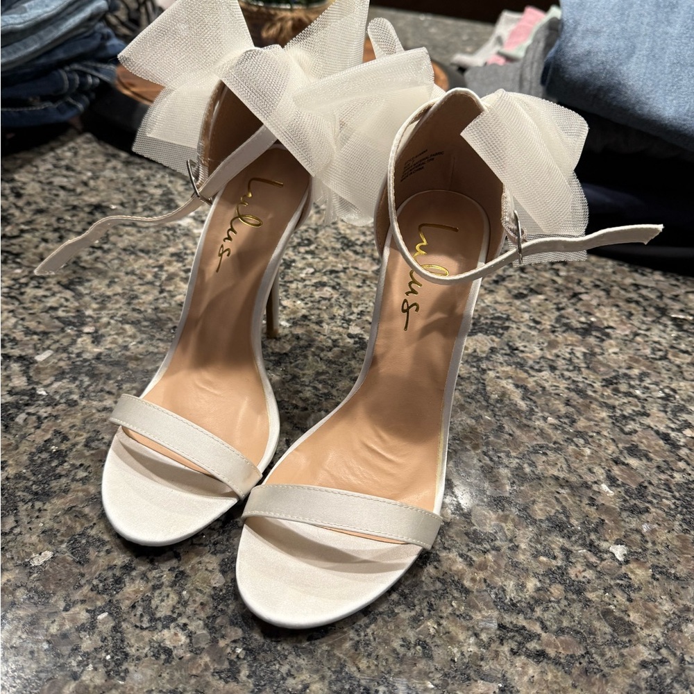 Lulu's Elegant Cream Heels with Bow Detail